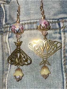 Handmade ‘Spring Flutter’ Floral Moth Earrings